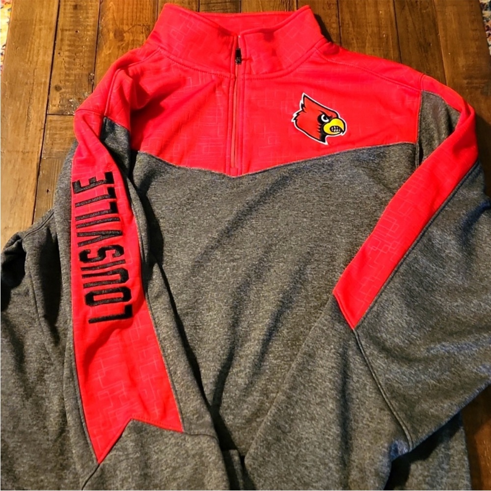 Stadium Mens Louisville Cardinals XXL Red/ Gray 3/4 Zip Pullover - Picture 2 of 6